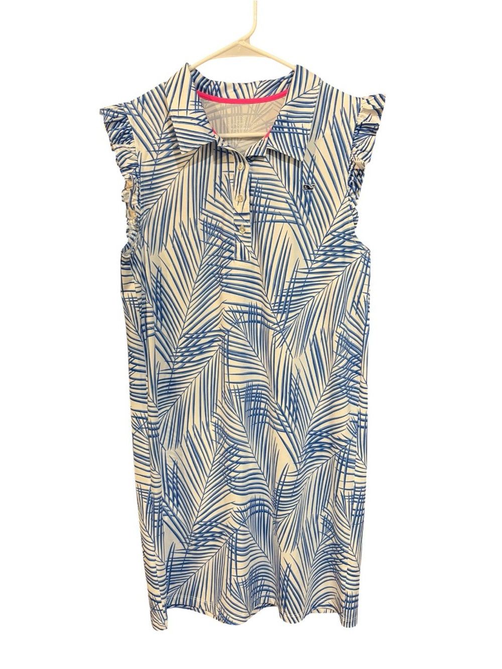 Vineyard Vines Cream Midi Dress with Blue Palm Leaf Print